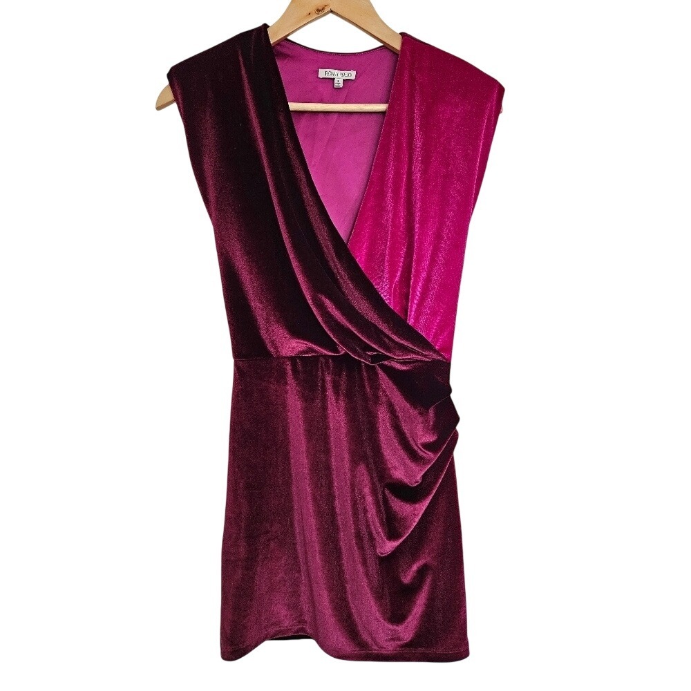 Ronny Kobo Carol Pink Burgundy Velvet Colourblock Mini Dress Semiformal Small